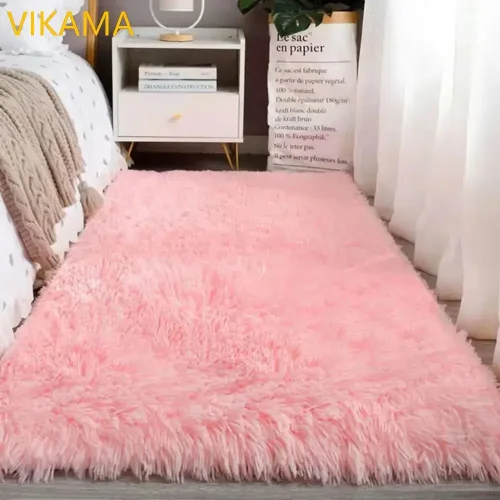 VIKAMA 심플 실크 울 플러시 카펫 침실 거실 침대 담요 단색 소프트 룸 커피 테이블 매트