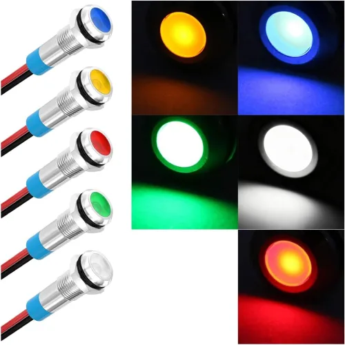 5개 6mm 1/4인치 IP66 방수 금속 LED 표시등 DC12-24V 145mm 전선 내장 자동차 트럭 보트 다색 신호 인디케이터 램프