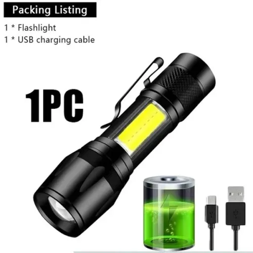 미니 LED 손전등 COB  XPE 휴대용 토치 USB 충전 캠핑 랜턴 Zoomable 초점 라이트 전술 손전등 펜 클립
