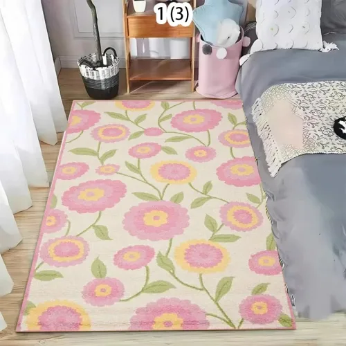 귀여운 핑크 꽃무늬 러그 플로럴 프린트 논슬립 매트 보헤미안 데이지 카펫 거실 인테리어용