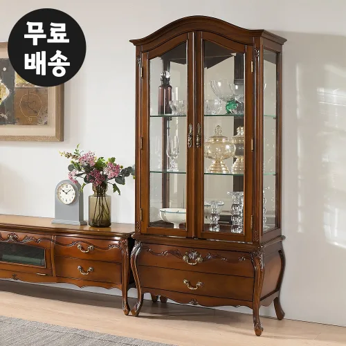 듀 엔틱 장식장 원목 진열장 유리 장식장 와인 술 양주 장식장 위스키 거실 인테리어 가구, 엔틱