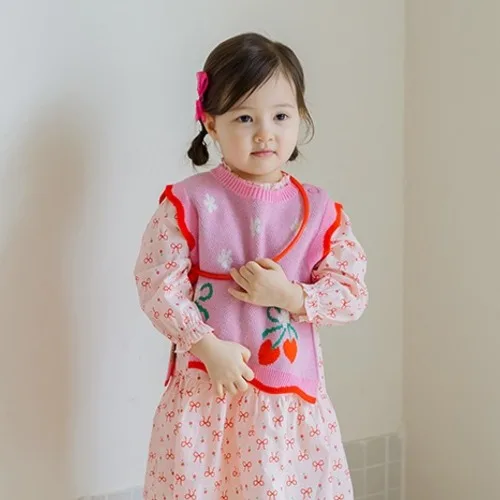 아이러브제이 여아용 플라워 리본 스칼럽 니트 베스트