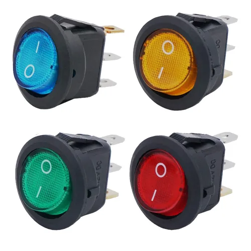 원형 로커 스위치 20개 혼합색 LED 12V/24V 3핀 차량 보트 겸용, 20개
