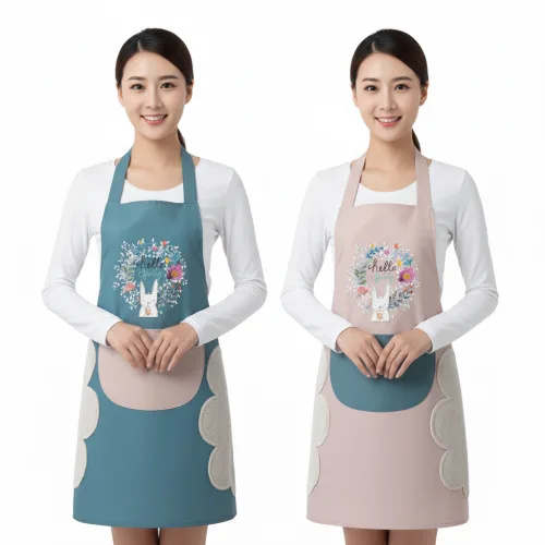 루세로 주방앞치마 핸드타월 부착 방수 앞치마 2개, 블루토끼+핑크토끼, 1세트