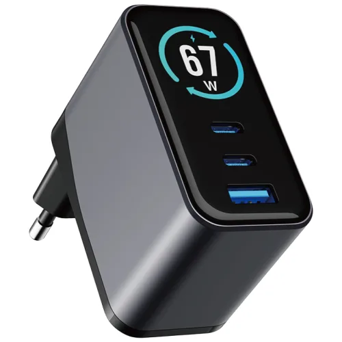 엘락 67W 초고속 디스플레이 C타입 3포트 GaN 멀티충전기 갤럭시 초고속 PD SFC3.0 QC3.0 USB, 1개, 그레이
