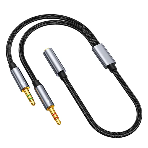 누아트 4극 스테레오 이어폰 마이크 분리 2in1 Y형 연장 AUX 케이블 3.5mm, 단일상품, 그레이, 1개