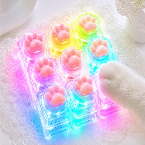 키캡월드 LED 고양이 발바닥 키캡 키링 딸깍이 피젯토이 클리커 키보드, 1개, 투명 9구