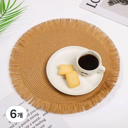 기픈마켓 원형 라탄 테이블 식탁매트, 브라운, 6개, 38cm