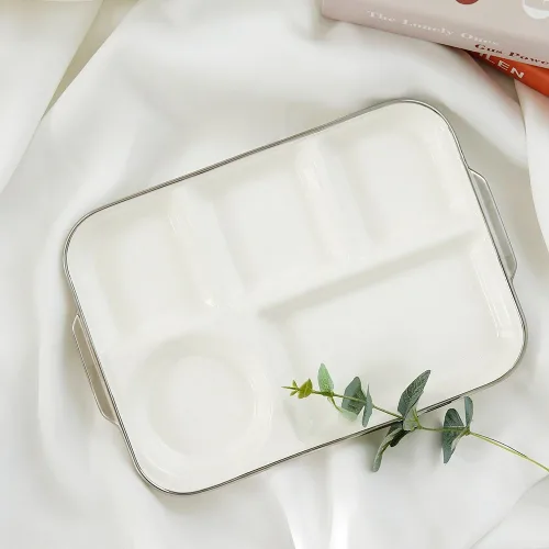 클래식 모던 감성 미드센츄리 세라믹 도자기 식판 혼밥 다이어트 브런치 식기, 1개, 크림화이트