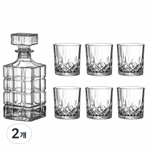 크리스탈 커팅 유리 양주 위스키 디캔터 750ml+220ml 잔 6p, 2개, 750ml