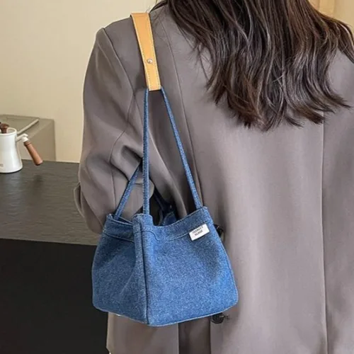 하이유니 트렌디 심플 데님 버킷 토트백