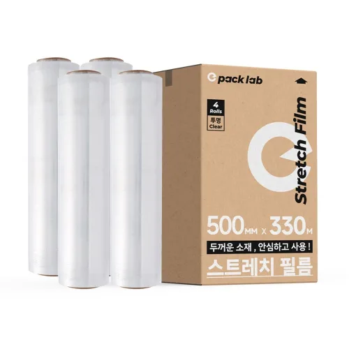 epacklab 스트레치필름 18mic 500mm x 330m 투명 공업용랩 산업용 포장랩 팔레트 랩핑필름 4롤, 1박스, 4개