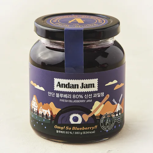 [로켓프레시] 안단잼 블루베리 80% 신선 과일 잼, 380g, 1개