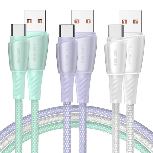 Essager 다채로운 PD100W 6A USB A타입 to C타입 고속충전 케이블 2개입, 2개, 퍼플, 2m
