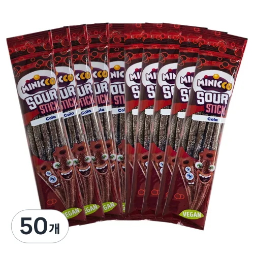 미니꼬 비건젤리 사우어 롱롱 스틱 콜라향, 50g, 50개