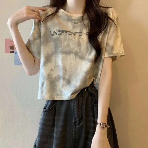 더벨러리 여성 피그먼트 워싱 반팔 티셔츠 BCT5022 물나염 레터링 캐주얼