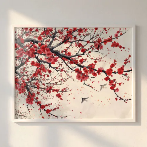 [복화당] 매화 꽃그림 풍수지리 돈들어오는그림 개업선물 인테리어 거실 액자, 블랙(유광)