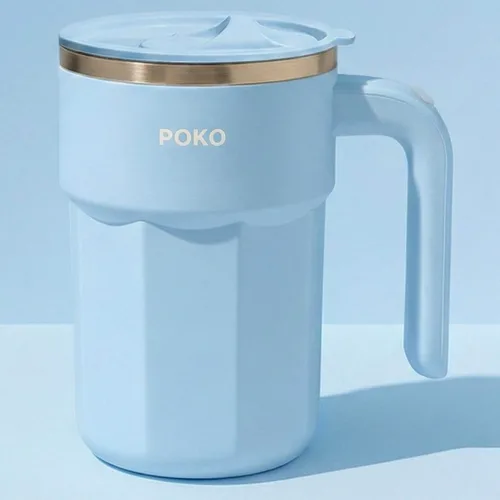 POKO 전동 손잡이 머그컵 스텐 텀블러 자동회전 쉐이커 충전식 믹싱컵, 1개, 400ml, 블루