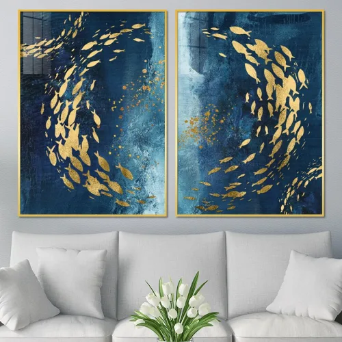 구어도 그림 풍수에 좋은 물고기 황금 동물 풍수 인테리어 액자, 4번/5번 물고기떼 double-C+D_2개세트