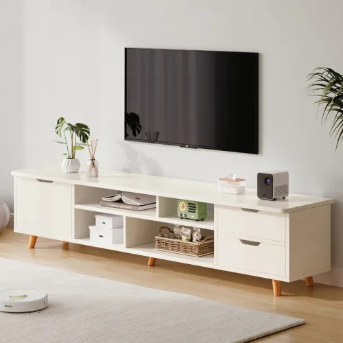 SeekFun TV 거실 서랍장 북유럽 스타일 다단 수납장 TV다이 거실장 공간활용 수납정리 인테리어 가구 화이트 원목, 화이트