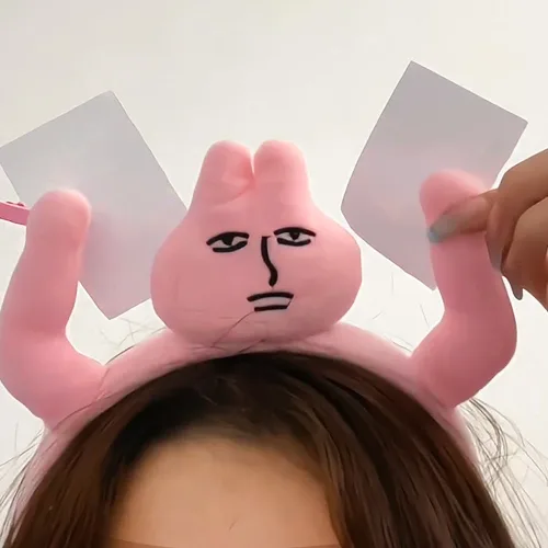 일호장신구 심드렁 표정 핑크 토끼 집게 머리띠 퍼니 파티 귀여운 래빗 헤어 밴드, 1개, 핑크