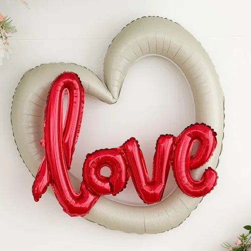 대형하트 크림 프로포즈 love 레터링 풍선, 1개, 하트크림레드love