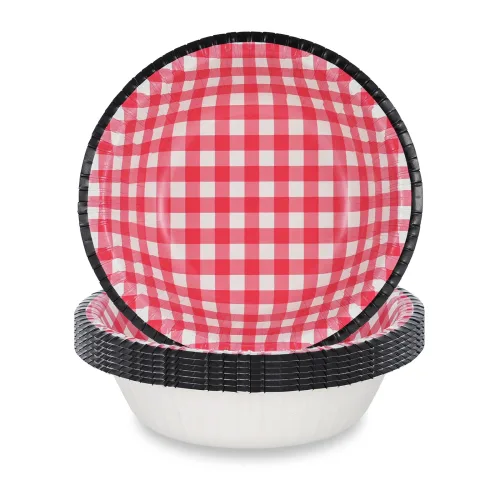 Easytime 230ml 파티종이그릇 종이용기 체크무늬 레드 15cm, 5세트, 10개