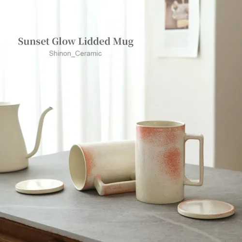 국산 신온 도자기 노을빛 머그컵 480ml 뚜껑 머그잔 사무실 데일리 홈카페 mug cup, 1개, 신On 노을빛 뚜껑머그