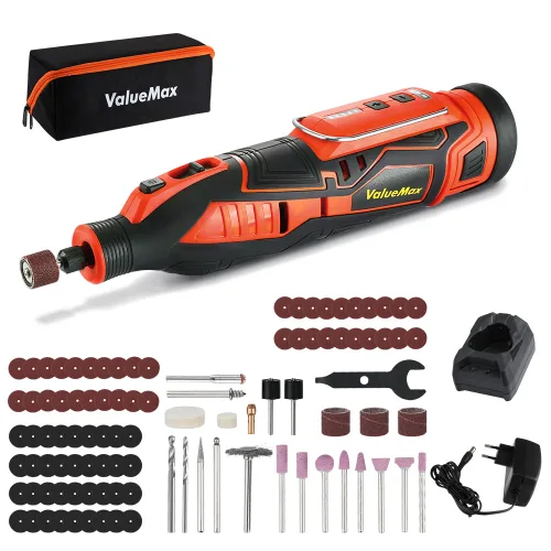 ValueMax 12V 충전 무선 전동 휴대용 소형 다기능 광택기 옥 연삭기 도구 충전식 연마기 그라인딩 로타리툴 펜 가정용 미니 드릴 그라인더 조각기 액세서리 101종 포함, 1개