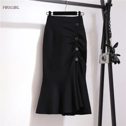 FIRSGIRL 여성 봄가을 하이웨이스트 체크 머메이드 롱스커트 슬림핏 뒷트임 데일리 하객룩 치마