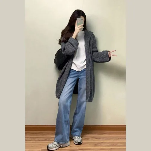루즈핏 니트 가디건 세미 롱 코트 가을 겨울 여성용 오픈 니트 상의 소프트 부드러운 스웨터 아우터 3xl까지