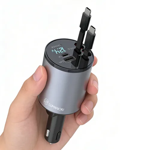 LUMANOKI 100W 4구 릴타입 차량용 고속충전기, 미니 C -Type+C -Type