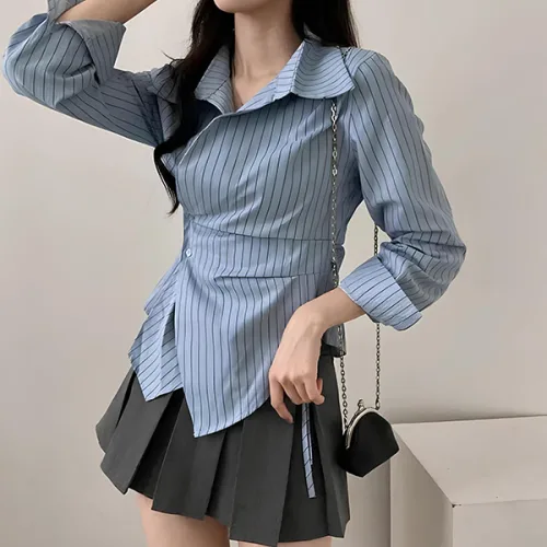 비비에모 여성용 마티네 언발란스 버튼 카라 셔츠 10875