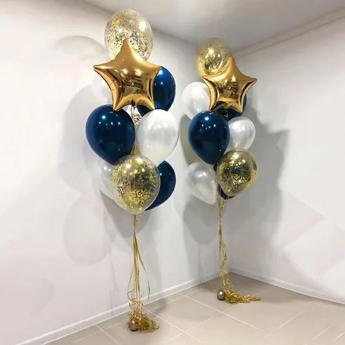 CEUQIESO 파란색 흰색 금색 원형 풍선, 별 풍선 혼합 7개 ,축제 생일 파티, 일반 이벤트 장식, 1세트