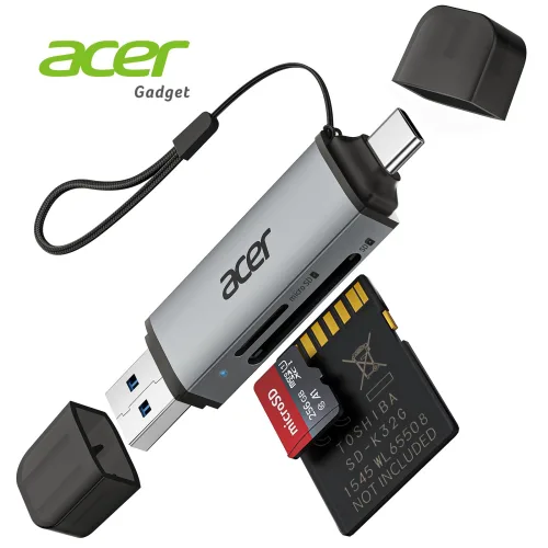 에이서 2-in-1 USB-A/USB-C 고속 카드 리더기, SD/microSD 동시 읽기/쓰기, 5Gbps 초고속 전송 USB 3.0 고속 SD/TF 카드 리더기, 1개, 회색, UC202