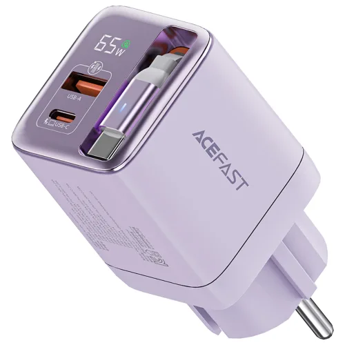 ACEFAST GaN 65W 유선 수납식 일체형 릴케이블 충전기 접지형 PPS 초고속 멀티충전기, 1개, 퍼플