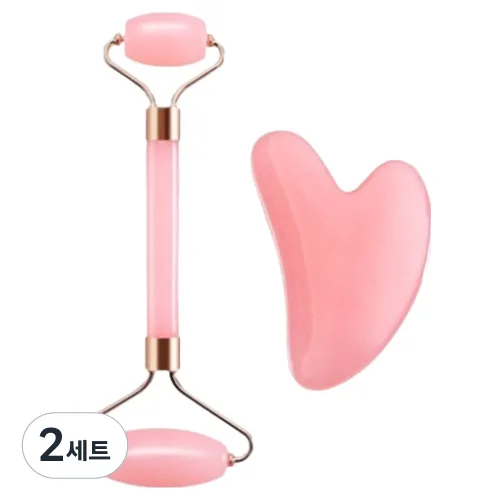 올웨일리 더블헤드 페이스 롤러 보드 + 괄사 마사지기 세트 TSP2514, 2세트, 핑크