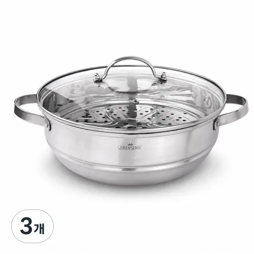 퀸센스 올스텐 IH 인덕션 잔치팬 파티웍24, 3개, 실버, 24cm