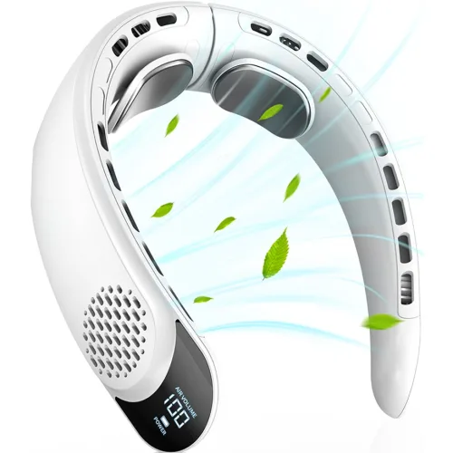 SmartGo 무선 휴대용 넥밴드 선풍기 저소음 목걸이 선풍기 아이스 냉각 3단 에어컨선풍기, 화이트, S8