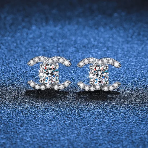 Ramlove 14K 귀걸이 GRA인증 모이사나이트 더블C 여성용 심플하고 고급스러운 도금 HAR-SS134