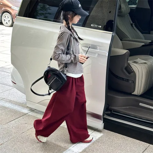 비비키드 신상 초등생 스트라이프 후드 페이크 레이어드 긴팔 상의 초중생 하의 긴바지 주니어 세트 여아 봄 가을 초등생 상의+하의 (77715)