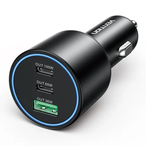벤션 차량용 시거잭 트리플 165W PD PPS QC 멀티 고속충전기, 블랙, FFFB0