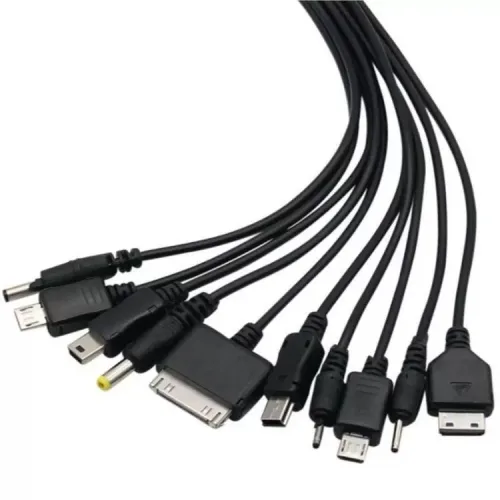 디와이툴즈 10in1 멀티 USB 충전 케이블 세트 (C타입/마이크로5핀/30핀호환/DC단자 포함), 1개, 블랙, 30cm