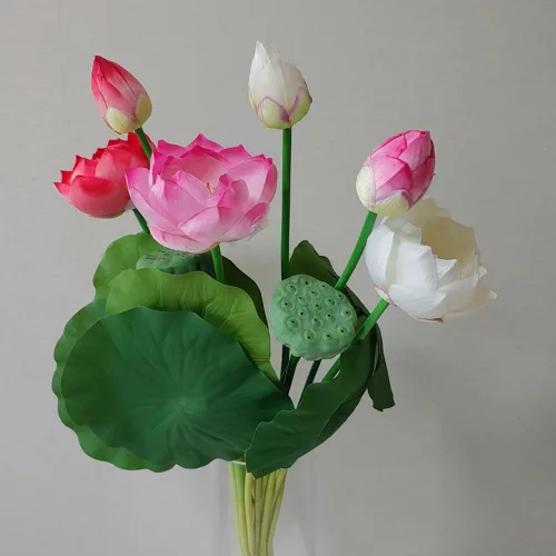 연꽃가지조화-67cm 인조 연꽃송이 부처님오신날 사월초파일행사 조화장식 꽃꽃이 꽃다발, 1개, 화이트