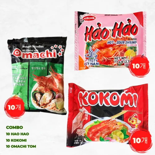 베트남 가성비 라면 세트 COMBO MI 10 OMACHI TOM + 10 HAO HAO + 10 KOKOMI