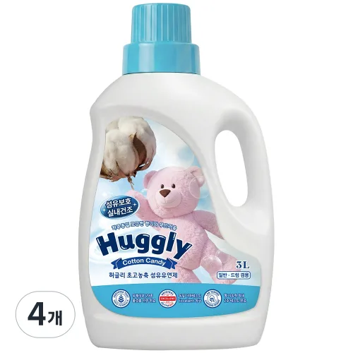 허글리 초고농축 섬유유연제 코튼캔디, 4개, 3L