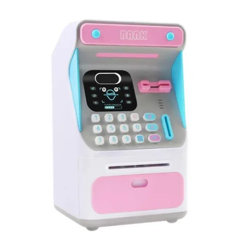 Zhijing 자동 스크롤 종이 지폐 돈 상자 ATM 기계 현금 어린이를위한 얼굴 인식 선물을 시뮬레이션(Pink)
