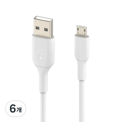 벨킨 마이크로 5핀 USB 충전 케이블 CAB005bt1M, 화이트, 6개, 1m