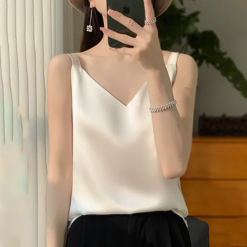 1+1 여성 여름 실크 프리미엄 브이넥 민소매티 나시티