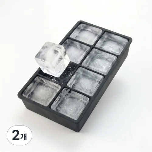 혼술반려 8구 실리콘 사각 왕얼음틀 하이볼 온더락 얼음트레이, 2개, 블랙